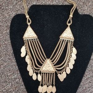 1930s Art Nouveau Bronze Floral Mulit-chain Bib